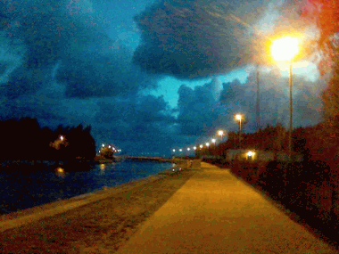 Akwarela portowa - wejście do portu Łeba